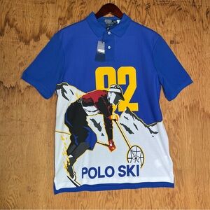Polo Ralph Lauren 92 Ski Polo Shirt Mens Medium NWT Blue Downhill Graphic Retro